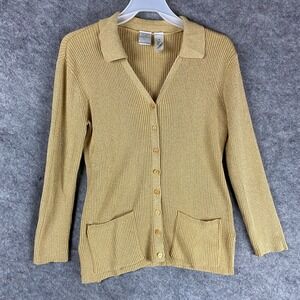 Emma James Cardigan‎ Small Women's Long Sleeve Glitter Gold Acrylic Blend S